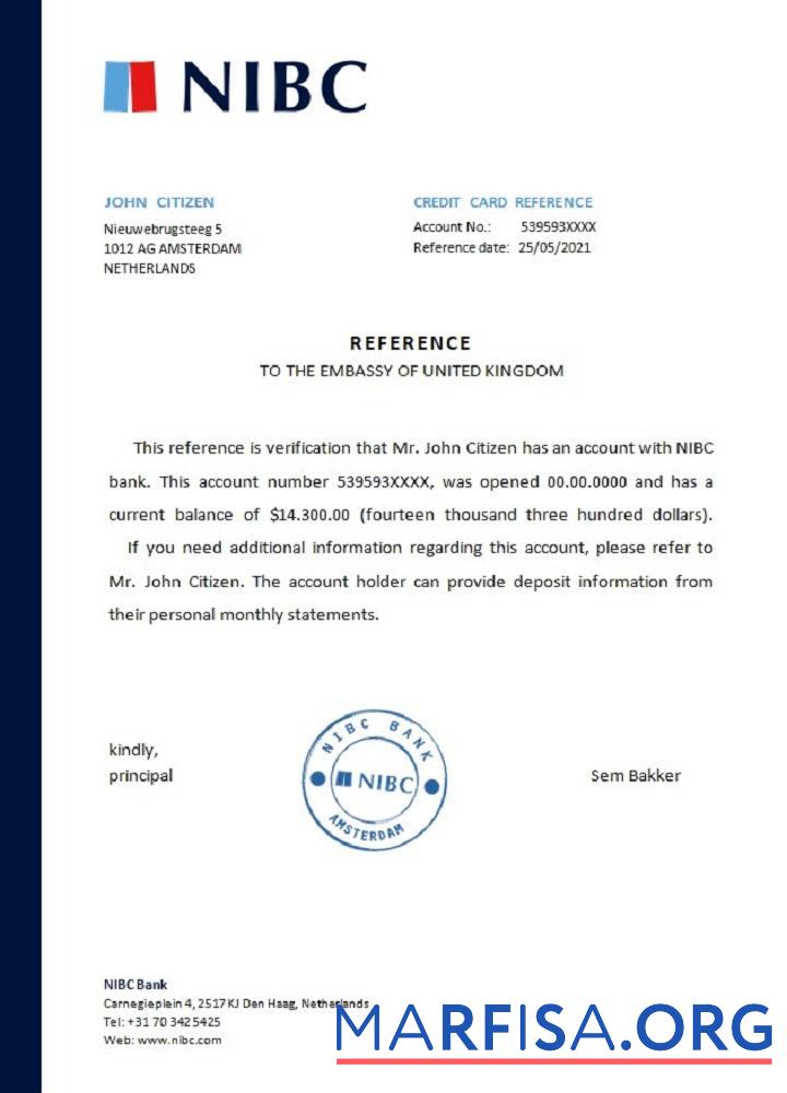 Downloadable Netherlands NIBC bank reference real example